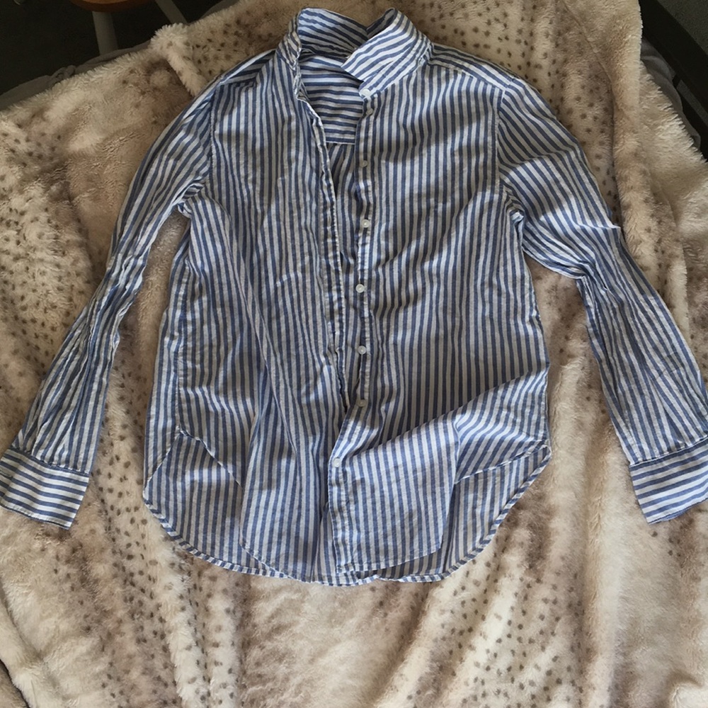 Blue and white stripe button up